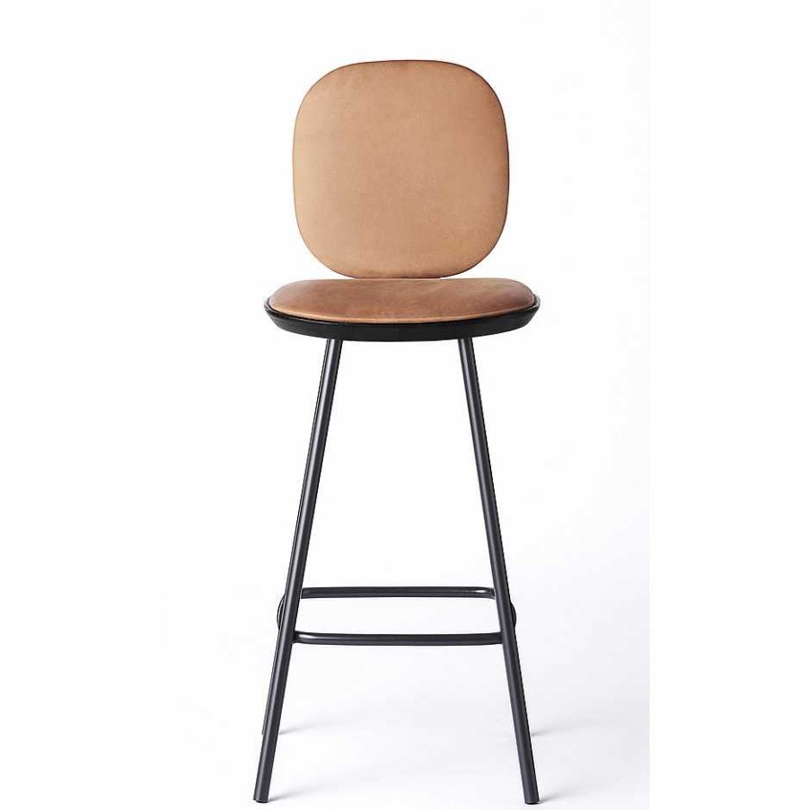 Brdr. Krüger Stools | Pauline Comfort Bar Stool H75 | Metal Legs-Black Lacquered Oak-Cognac Leather