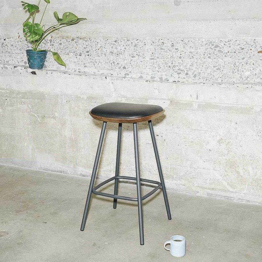 Brdr. Krüger Stools | Pauline Bar Stool H65 | Metal Legs-Fumed Oak-Black Leather