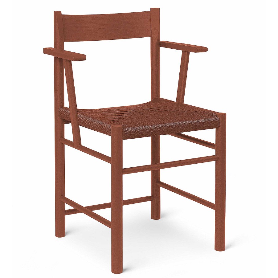 Brdr. Krüger Chairs | F Dining Chair With Armrest | Red Lacquered Ash - Red Webbing Seat