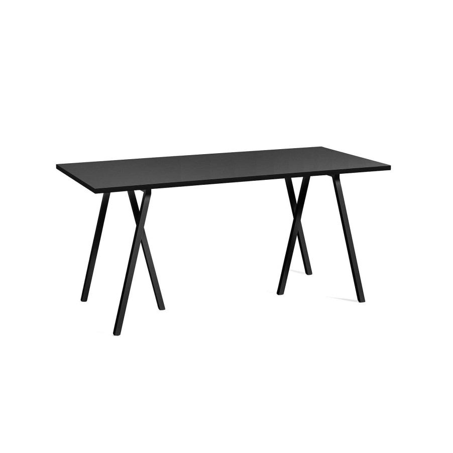 HAY Dining Tables | Loop Stand Table - Black Linoleum / Black Ash Edge