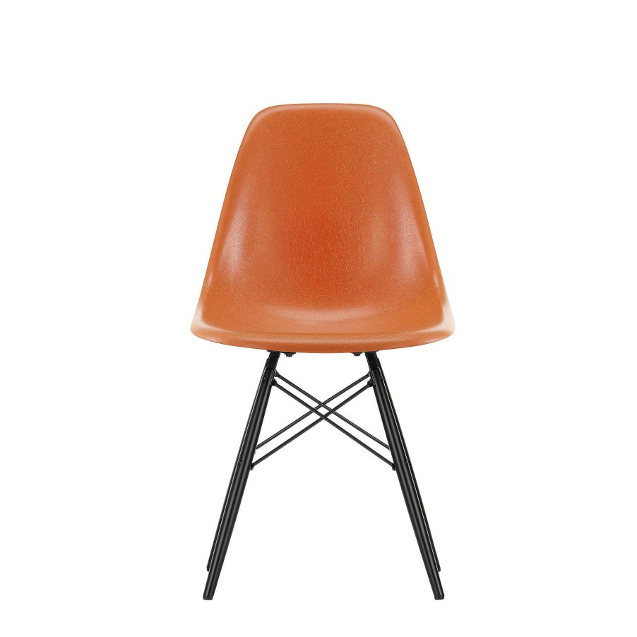 Vitra Chairs | Eames Fiberglass Side Chair Dsw | Eames Red Orange - Black Maple