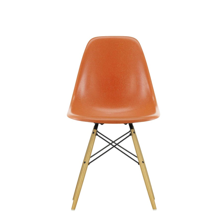 Vitra Chairs | Eames Fiberglass Side Chair Dsw | Eames Red Orange - Yellow Maple