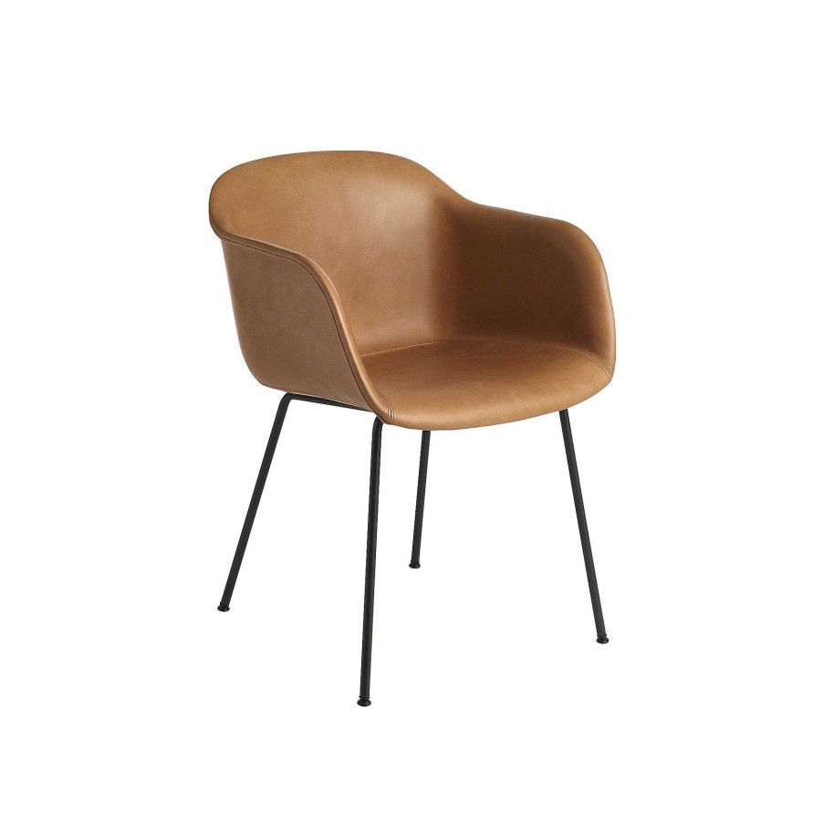 Muuto Chairs | Fiber Tube Base | Dining Chair | Refine Leather Cognac - Anthracite