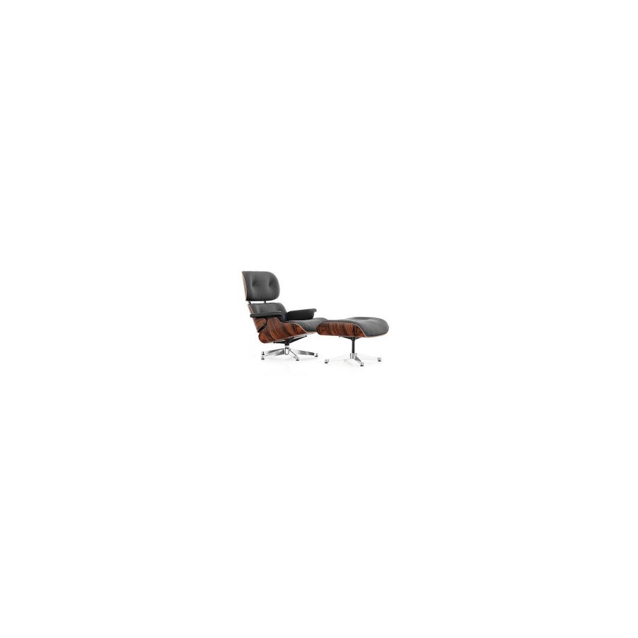 Vitra Single Armchairs | Lounge Chair & Ottoman |Santos Palissander | Black Leather