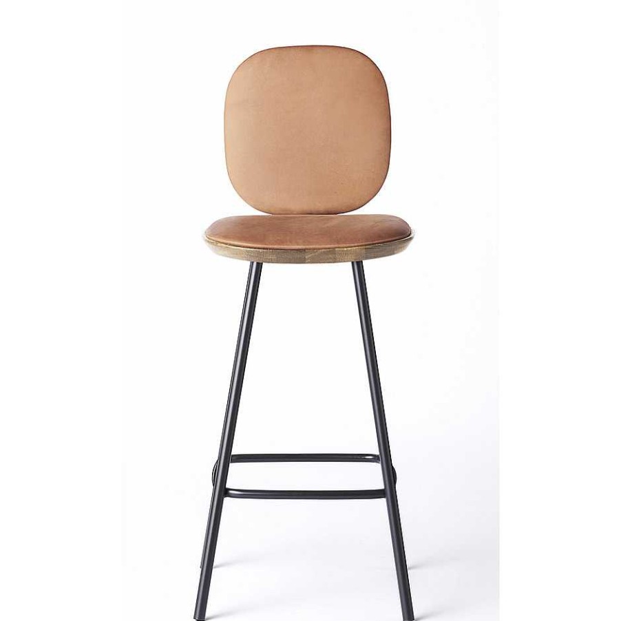 Brdr. Krüger Stools | Pauline Comfort Bar Stool H65 | Metal Legs-Fumed Oak-Cognac Leather