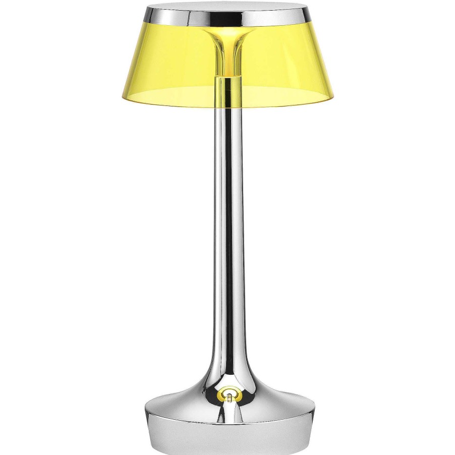 Flos Pendant Lights | Bon Jour Unplugged | Chrome - Yellow Crown