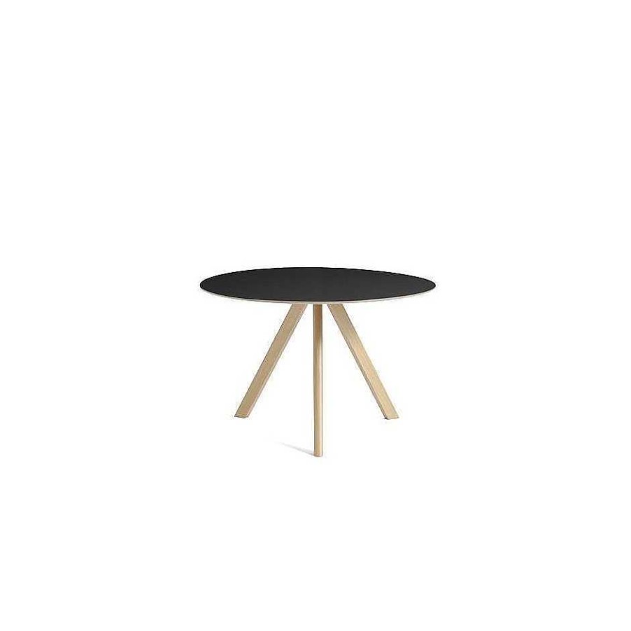 HAY Dining Tables | Cph 20 Round Table - Soaped Solid Oak - Black Linoleum Tabletop