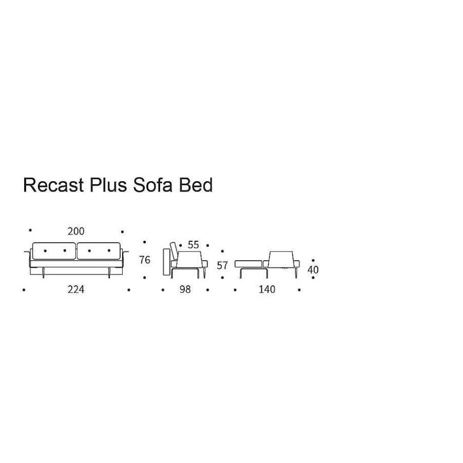 Innovation Living Sofa Beds | Recast Plus Sofa Bed |590 - Light Wood Legs | 140-200 Cm