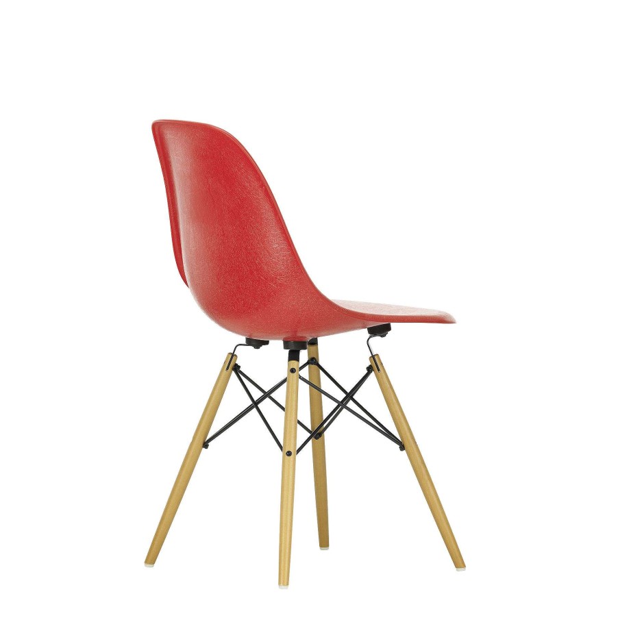 Vitra Chairs | Eames Plastic Chairs Dsw | Golden Maple Base - Poppy Red