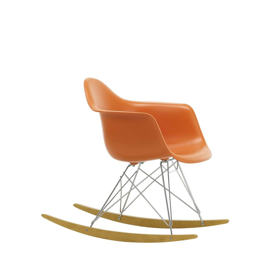 Vitra Chairs | Eames Plastic Armchair Rar | Rocking Chair |Rusty Orange - Chrome - Golden Maple