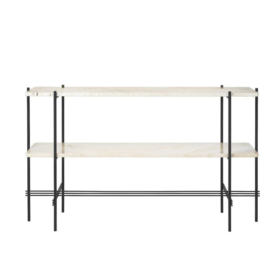 GUBI Coffee Tables | Ts Console - 2 Racks | Console | Neutral White Travertine