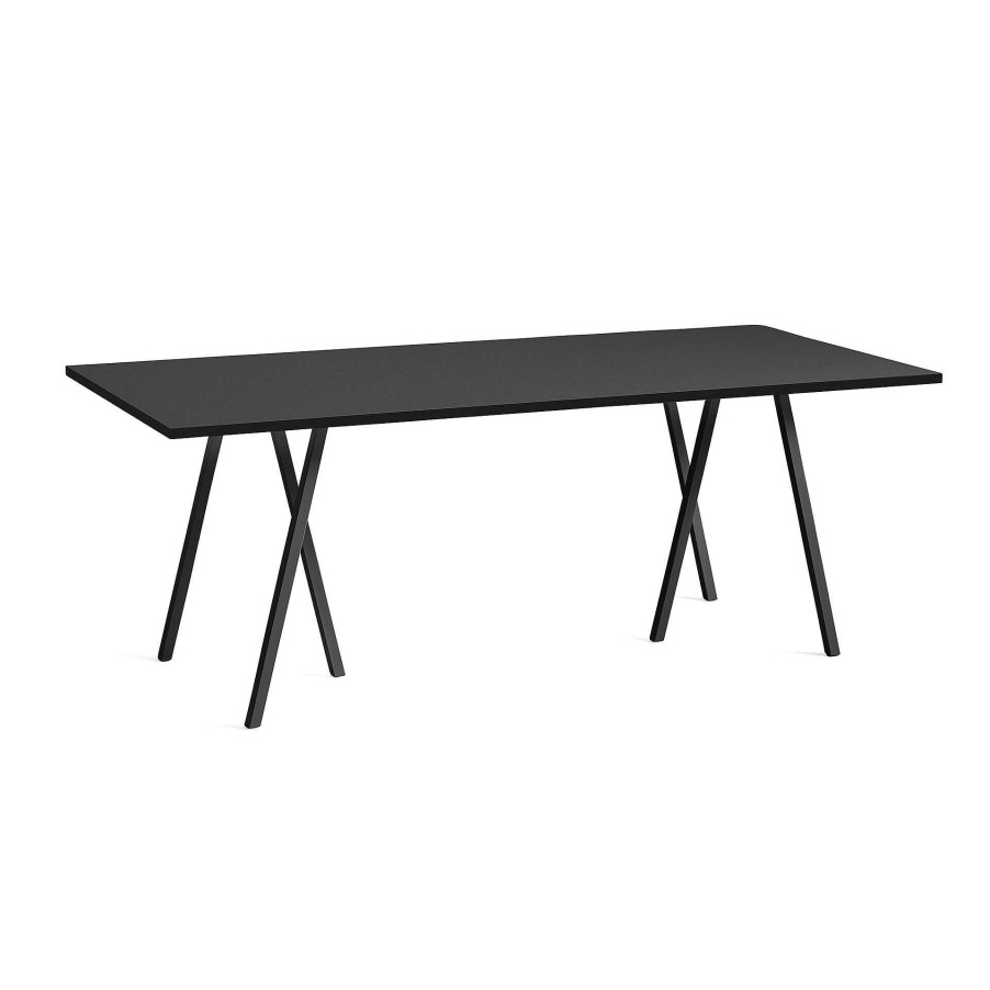 HAY Dining Tables | Loop Stand Table - Black Linoleum / Black Ash Edge