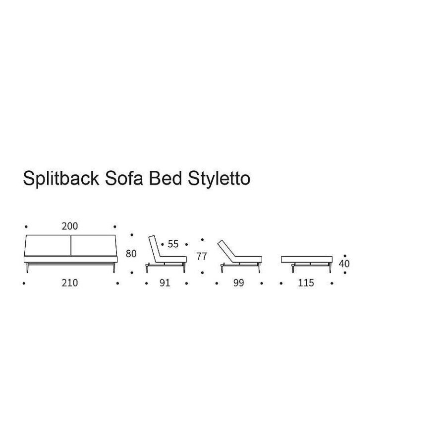 Innovation Living Sofa Beds | Splitback Styletto Sofa Bed | 507 - Wood Legs |115-210 Cm