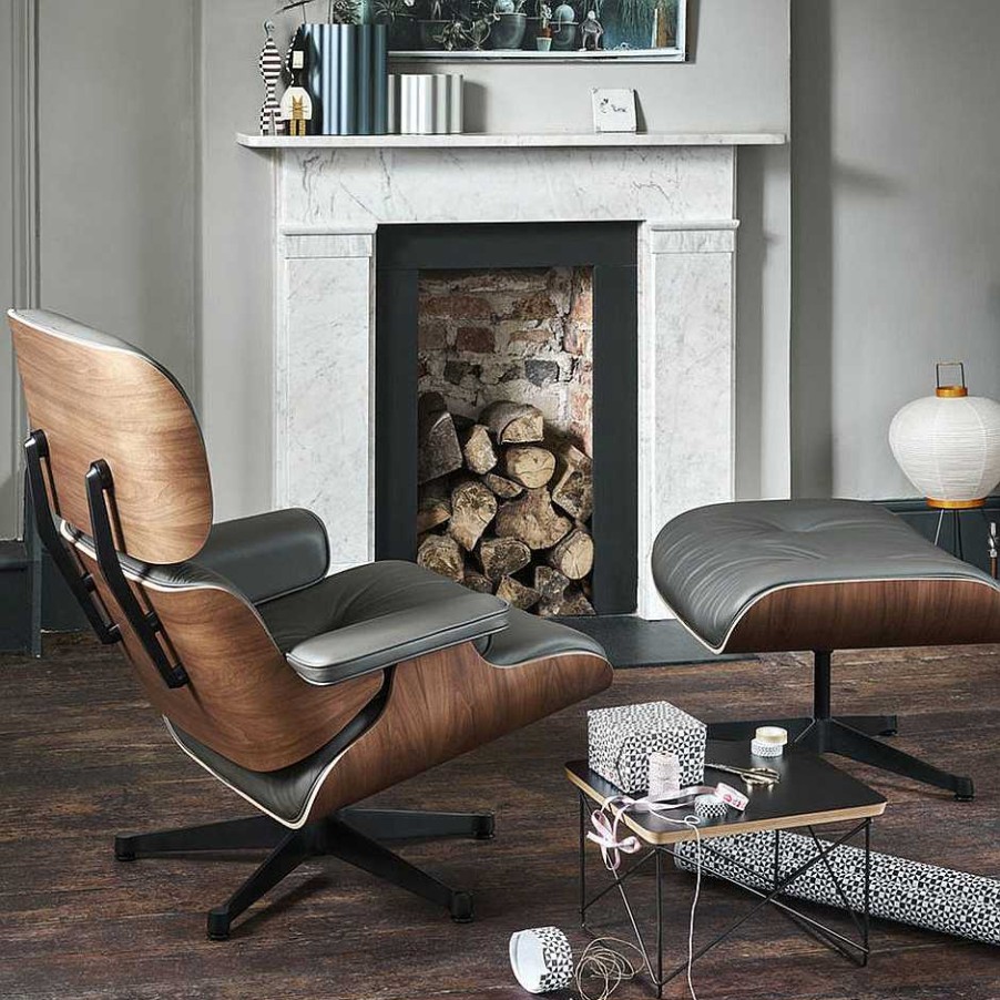 Vitra Single Armchairs | Lounge Chair & Ottoman | Black Walnut - Umbra Grey Leather