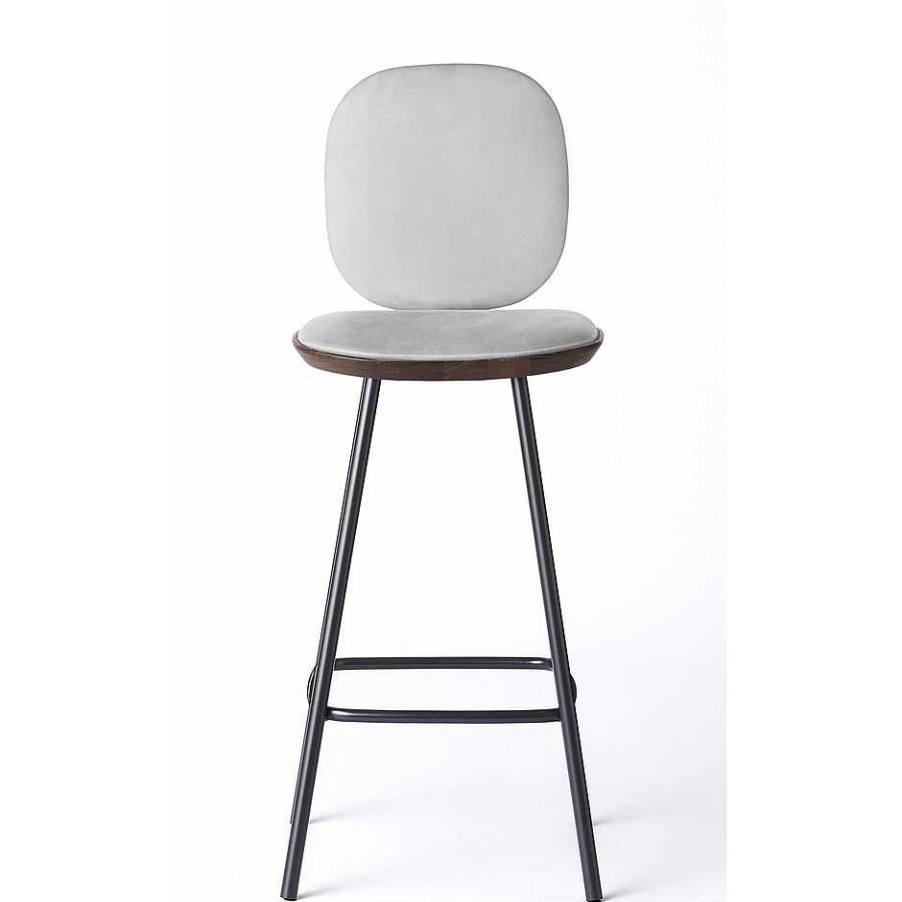 Brdr. Krüger Stools | Pauline Comfort Bar Stool H65 | Metal Legs-Fumed Oak-Grey Leather