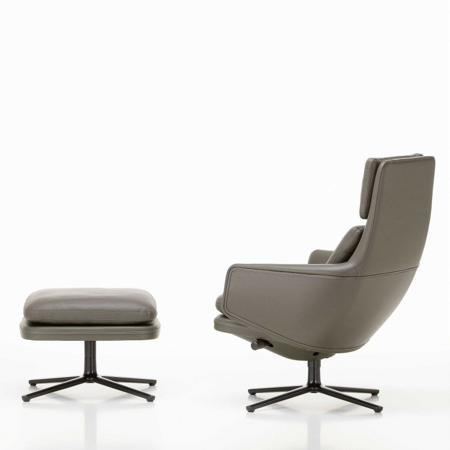 Vitra Single Armchairs | Grand Relax & Ottoman | Umbra Grey Leather - Black Base