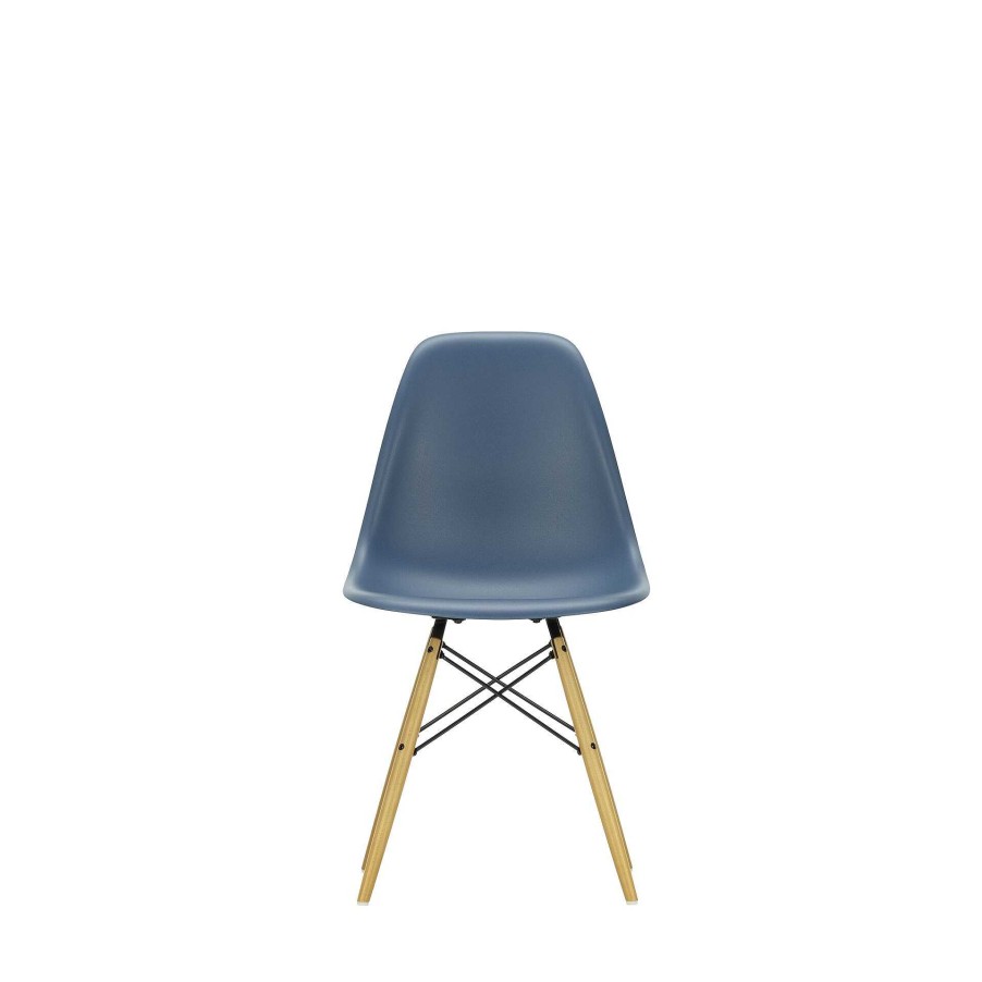 Vitra Chairs | Eames Plastic Chairs Dsw | Golden Maple Base - Dark Blue