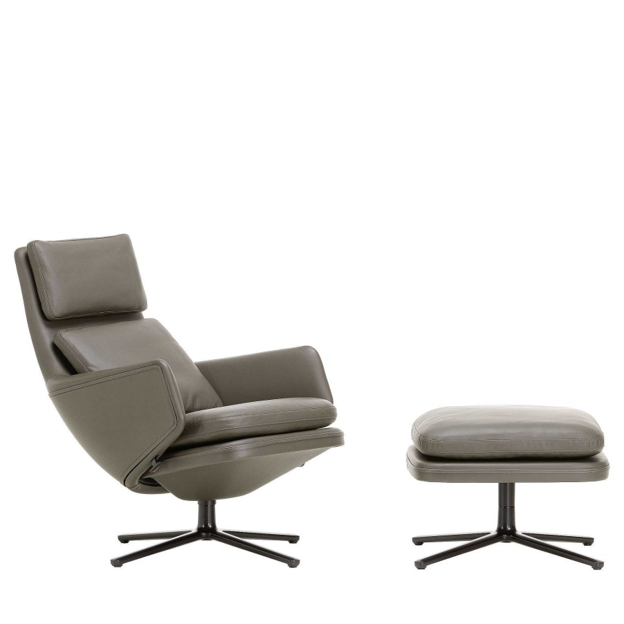 Vitra Single Armchairs | Grand Relax & Ottoman | Umbra Grey Leather - Black Base