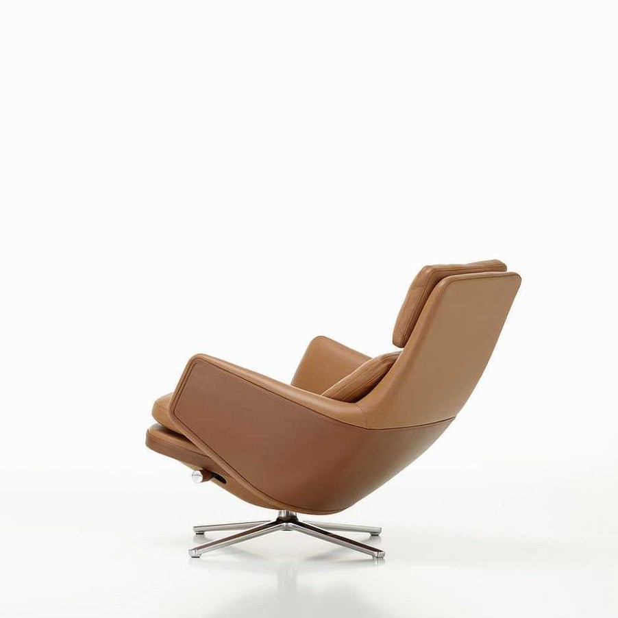 Vitra Single Armchairs | Grand Relax & Ottoman | Cognac Leather - Aluminum Base