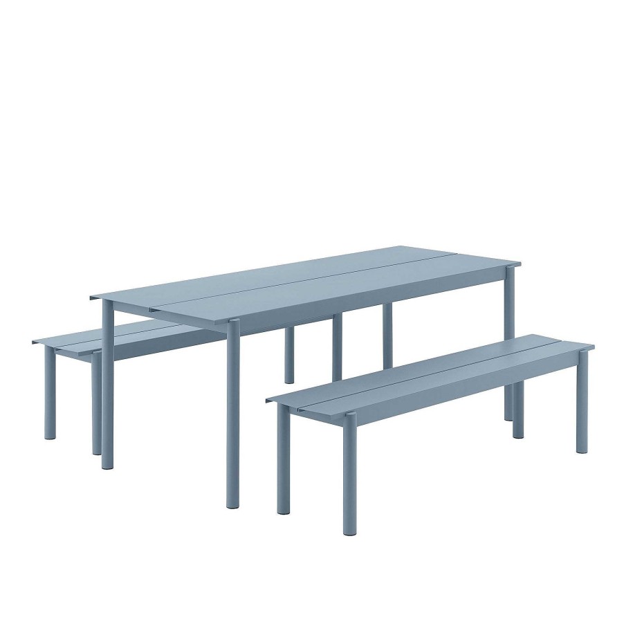 Muuto Outdoor Chairs | Linear Steel Bench | Outdoor Bench | Pale Blue