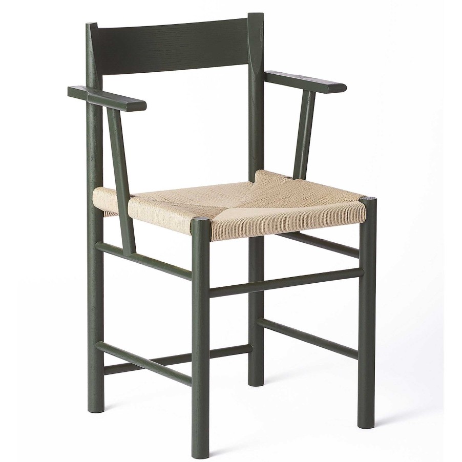 Brdr. Krüger Chairs | F Dining Chair With Armrest | Green Lacquered Ash - Natural Paper Cord Seat