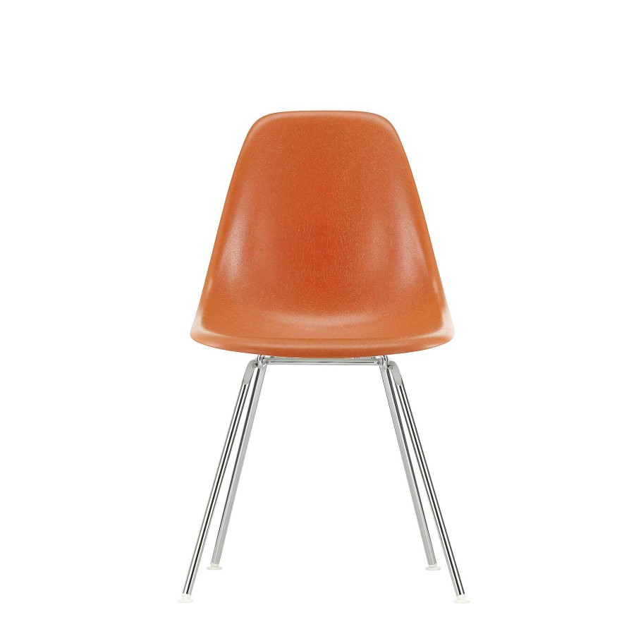 Vitra Chairs | Eames Fiberglass Side Chair Dsx | Chair | Red Orange Chromed