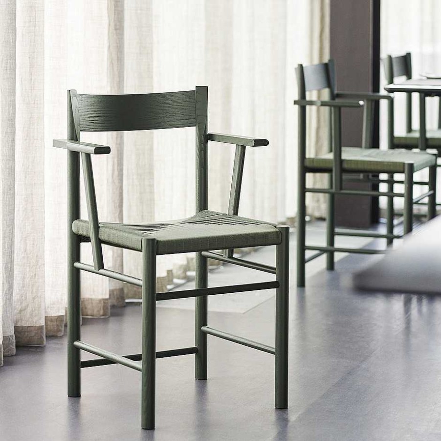 Brdr. Krüger Chairs | F Dining Chair With Armrest | Green Lacquered Ash - Green Webbing Seat