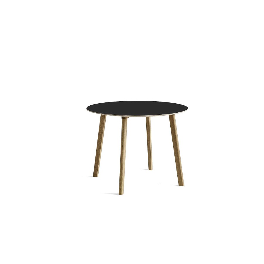 HAY Dining Tables | Cph Deux 220 Round Table | Solid Oak - Black Laminate