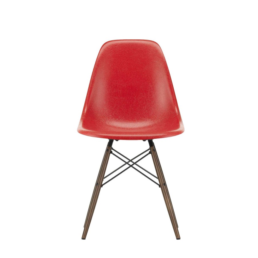 Vitra Chairs | Eames Plastic Chairs Dsw | Dark Maple Base - Poppy Red