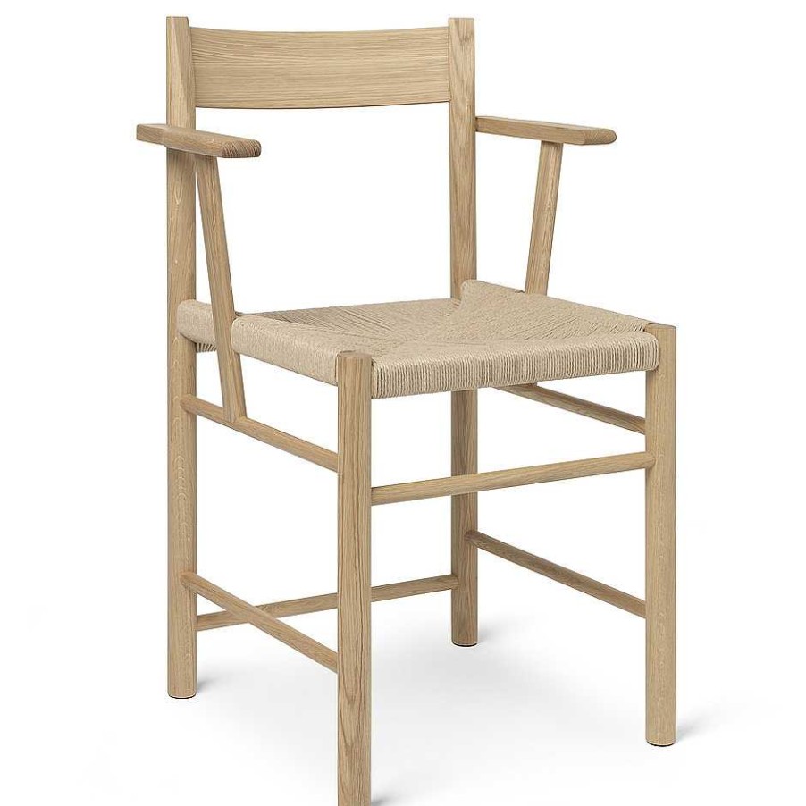 Brdr. Krüger Chairs | F Dining Chair With Armrest | Waxed Oiled Oak - Natural Paper Cord Seat