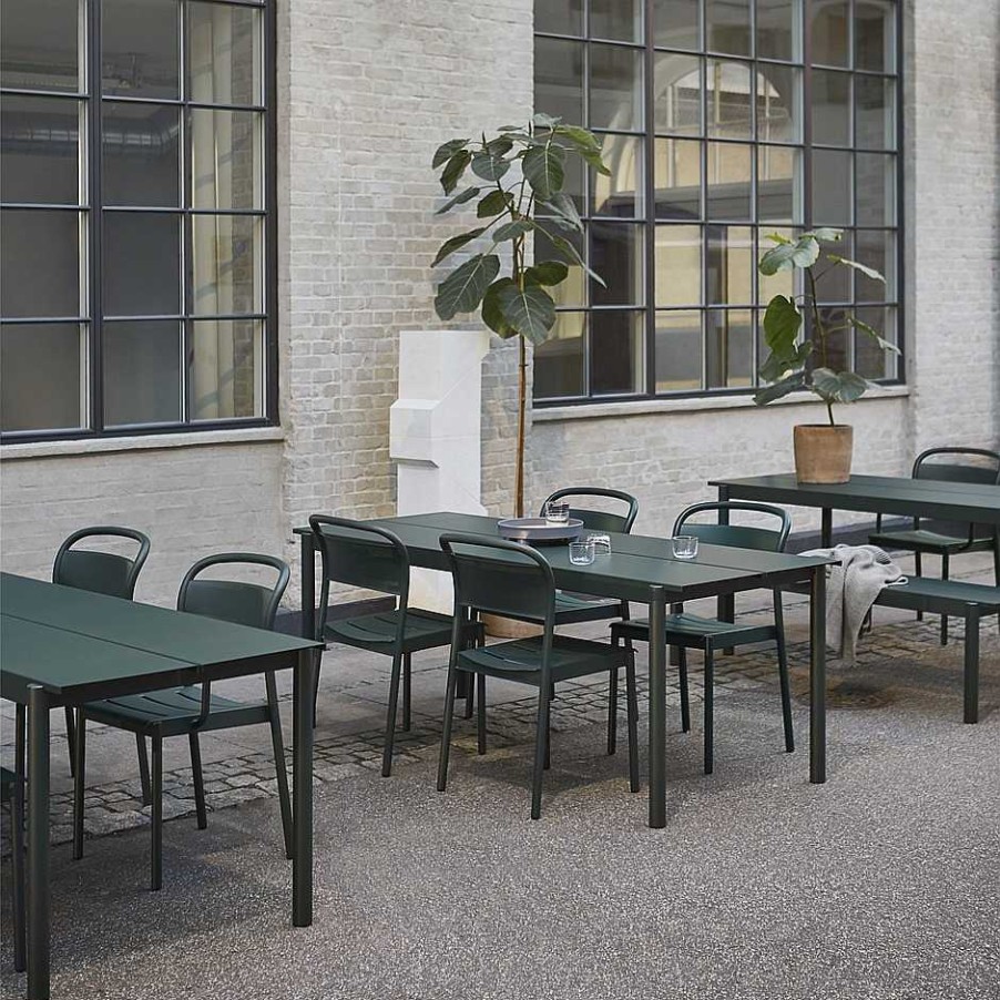 Muuto Outdoor Tables | Linear Steel Bench | Outdoor Table | Dark Green