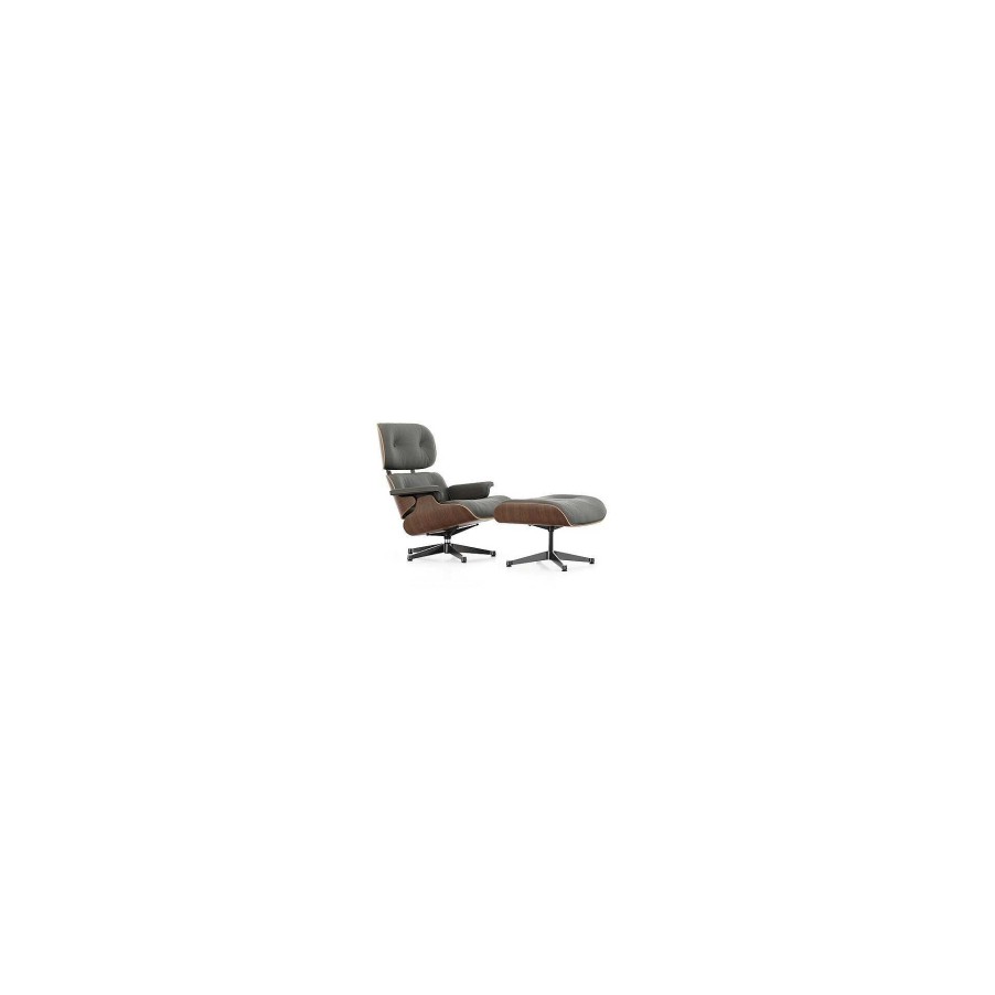 Vitra Single Armchairs | Lounge Chair & Ottoman | Black Walnut - Umbra Grey Leather