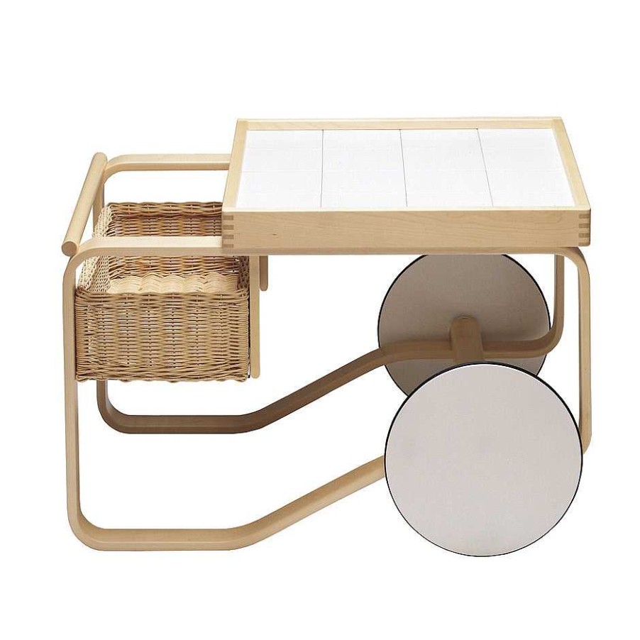 Artek Coffee Tables | Tea Trolley 900 | Natural Birch - Top White Ceramic