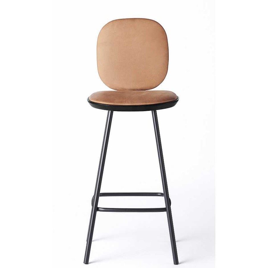 Brdr. Krüger Stools | Pauline Comfort Bar Stool H65 | Metal Legs-Black Lacquered Oak-Cognac Leather