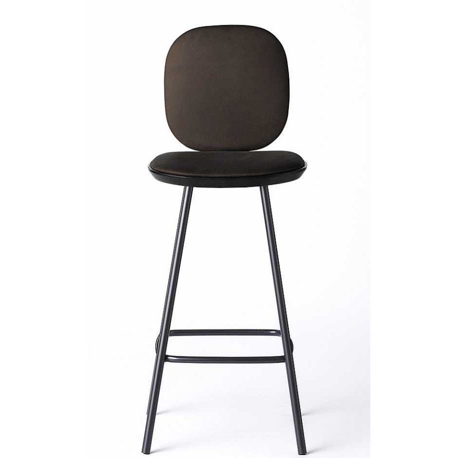 Brdr. Krüger Stools | Pauline Comfort Bar Stool H65 | Metal Legs-Black Lacquered Oak-Brown Leather