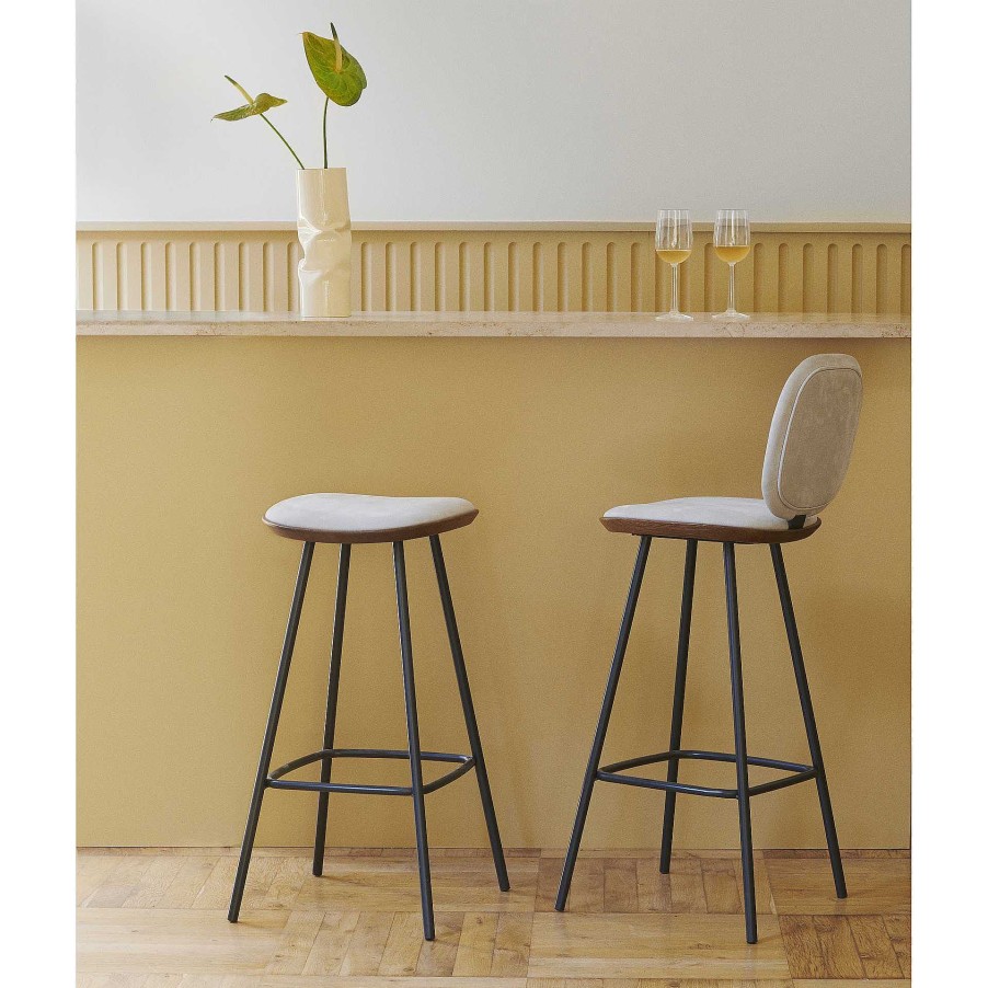 Brdr. Krüger Stools | Pauline Comfort Bar Stool H75 | Metal Legs-Fumed Oak-Grey Leather