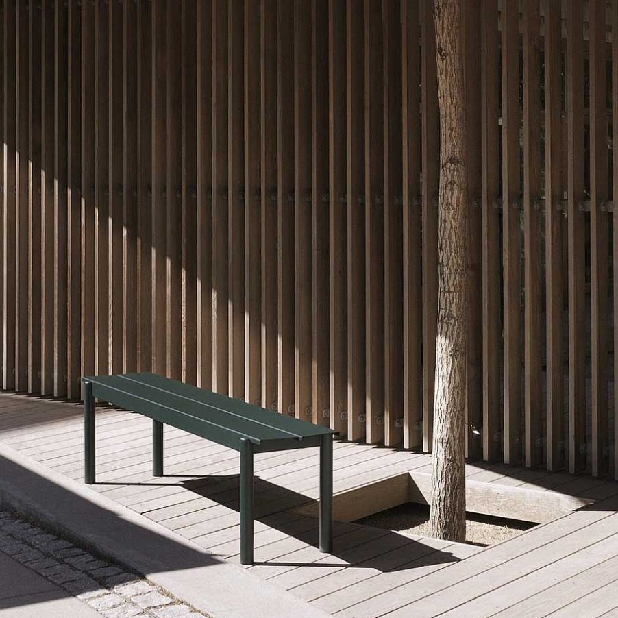 Muuto Outdoor Chairs | Linear Steel Bench | Outdoor Bench | Dark Green