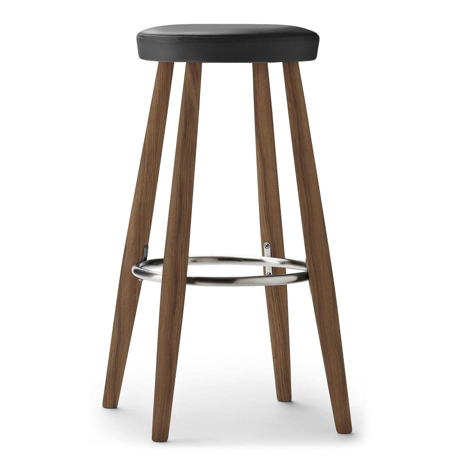 Carl Hansen & Søn Stools | Ch56 | Stool | Oiled Walnut - Black Leather