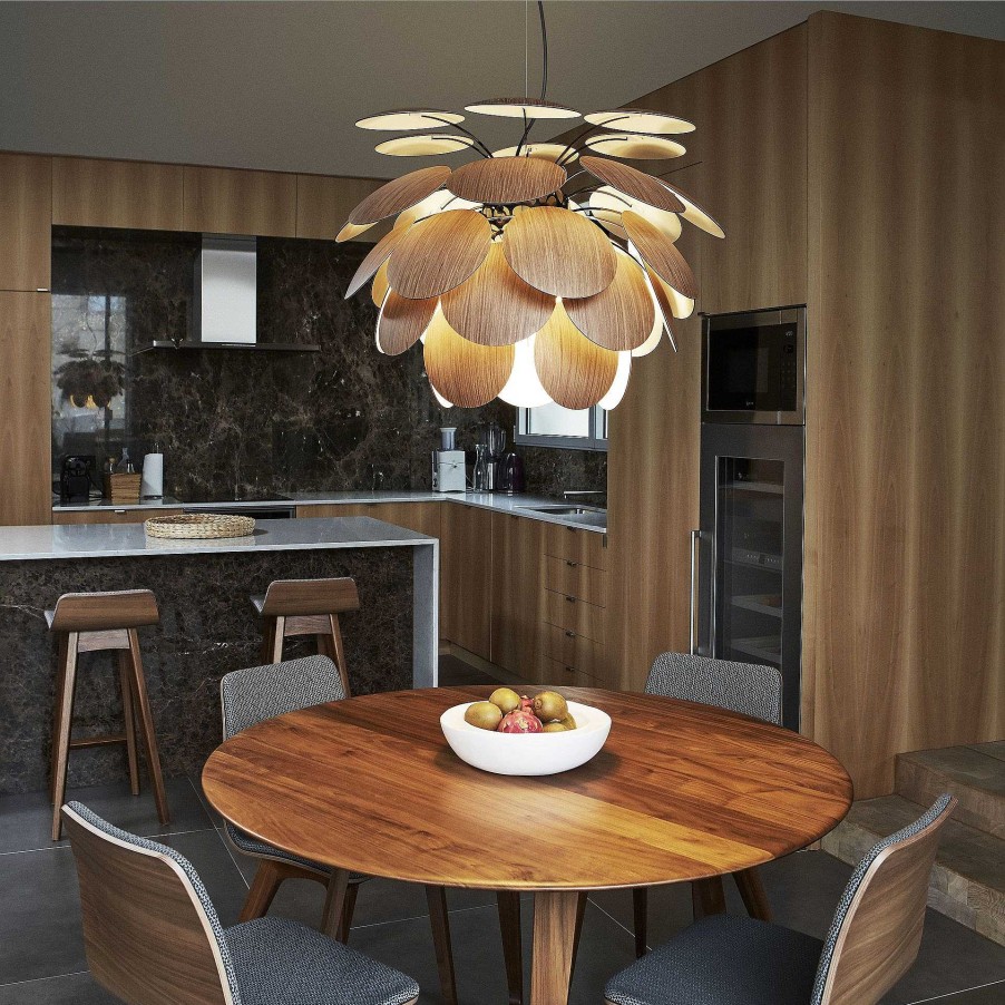 Marset Pendant Lights | Discoco 68 | Pendant Lamp | American Oak / Black Chrome