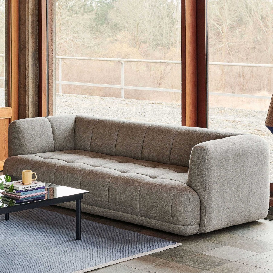 HAY Modular Sofas | Quilton | Sofa 3 Seater | Linen Grid Adriatic Blue