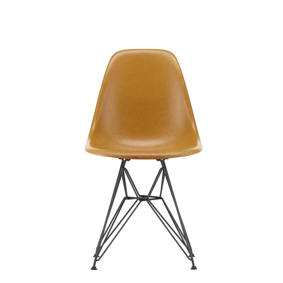 Vitra Chairs | Eames Fiberglass Side Chair Dsr | Eames Ochre Dark - Black