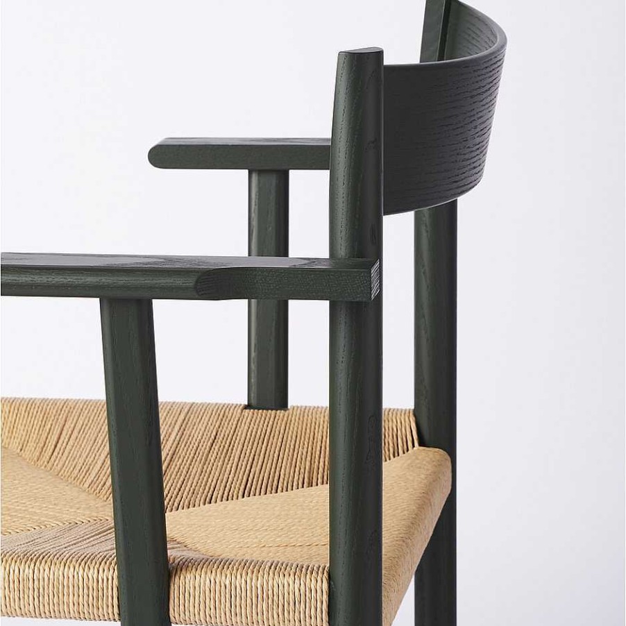 Brdr. Krüger Chairs | F Dining Chair With Armrest | Green Lacquered Ash - Natural Paper Cord Seat